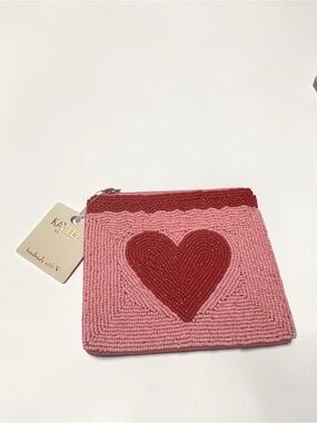 Kaylee New York Beaded Heart Coin Purse Pink Red Handmade Zip Pouch